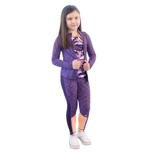 NWT Jill Yoga Little Girls sz 6 Colourblock Purple Leggings - Picture 7 of 11